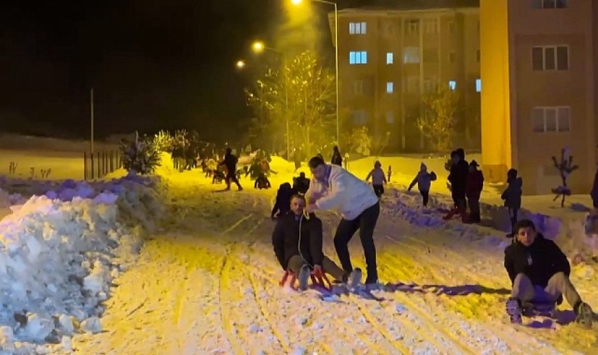 Buz gibi havada kızak kayıp, halay çekerek eğlendiler