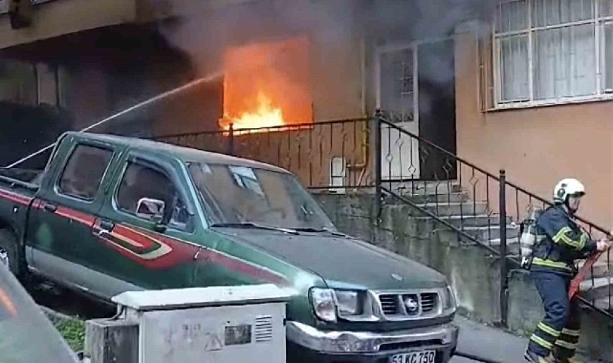 Rize'de 4 katlı apartmanın zemin katında yangın çıktı